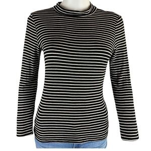 LULU'S Black & White Striped Mock T-Neck L